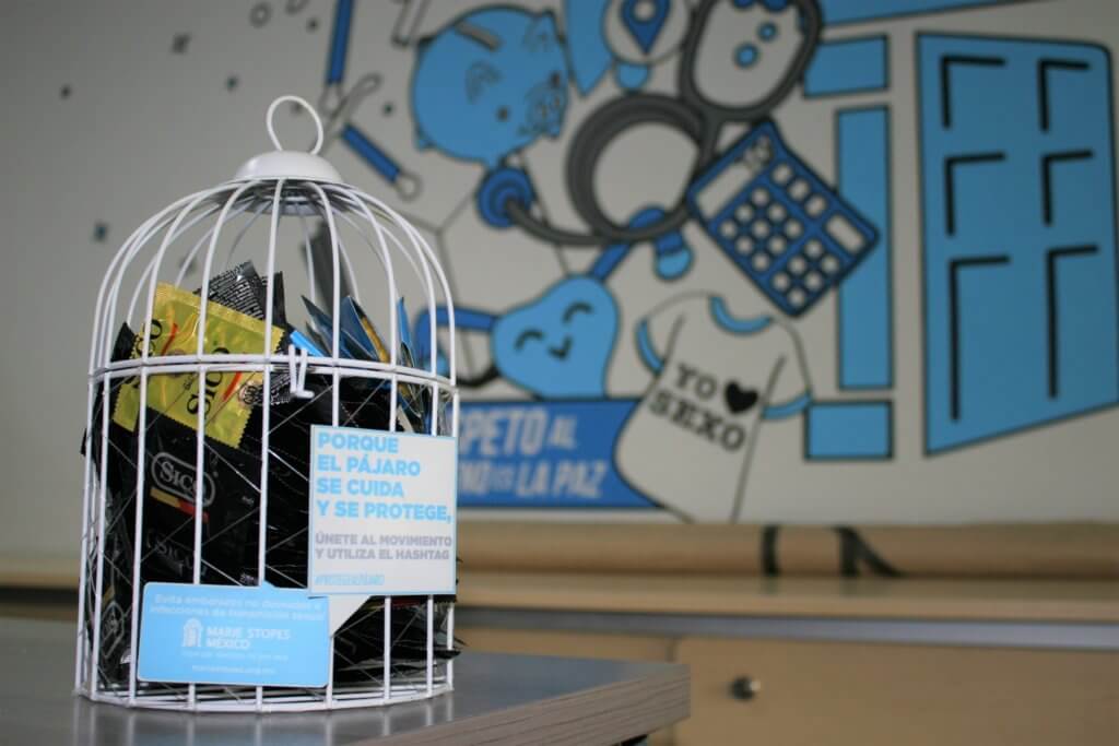 A container full of condoms at an MSI center in Mexico City. MSI provides reproductive healthcare in Mexico.